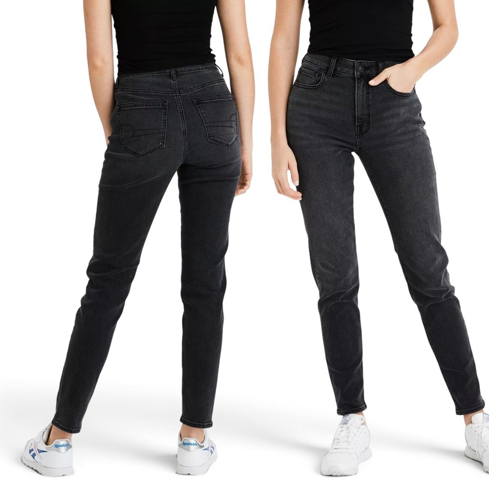 American Eagle AE Stretch Mom Jean Womens 4 Washed Black High Rise Stretch NEW